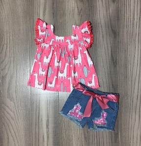 Llama Jean Shorts Set